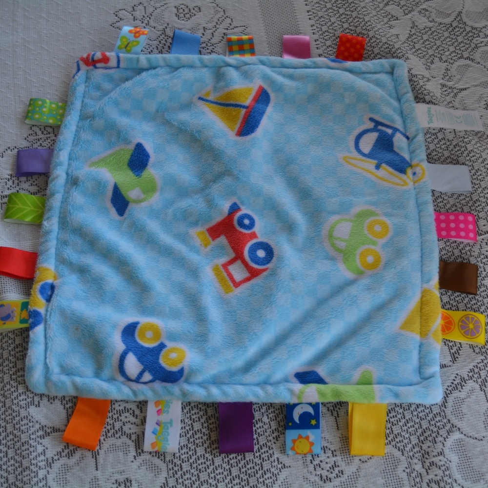 Taggies Baby Blue Car Train Boat Lovey Blanket Toy